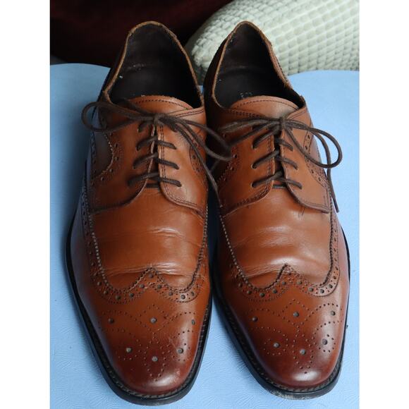 Florsheim Wingtip Oxford Brogue Cognac Brown Leather Mens 10 D Dress Shoe Work main image 4